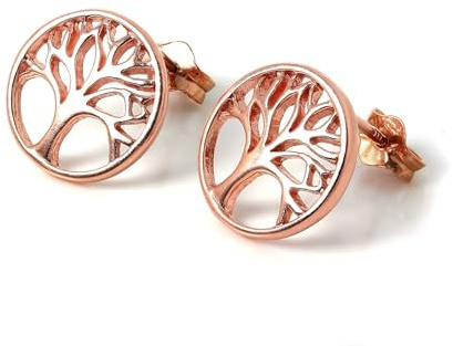 jewellerybox Rose Gold Dipped Sterling Silver Tree of Life Stud Earrings