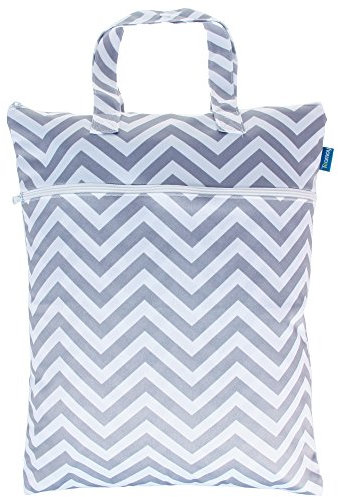 Teamoy Reisen Windeltasche Aufhangen für Nasse und Trockene Kleidung Windeltuch Schmutzige Kleidung Organiser mit zwei Reißverschluss waschbar und wasserdichte Materia, Graue Welle