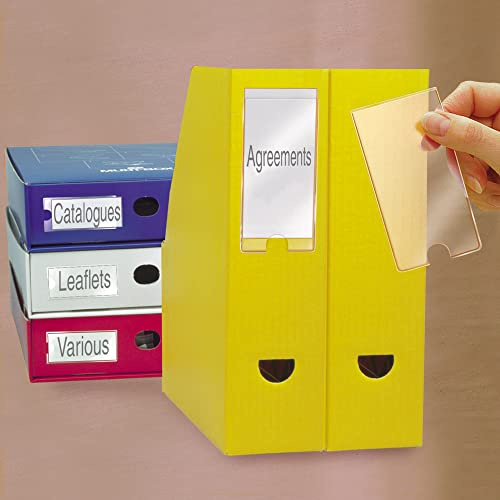 Djois, 10325 - Klebeetikettenhalter, Permanent, 35x102 mm, mit Einlagen, Transparent, 12 Stück, Antistatisch, Polypropylen, Praktisch, Organisation, Büro, Akten, Ordner, Kataloge
