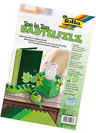 folia 520494 - Bastelfilz Ton in Ton, 20 x 30 cm, 10 Blatt sortiert in Grüntönen - ideal für vielfältige Bastelarbeiten, Grüntöne