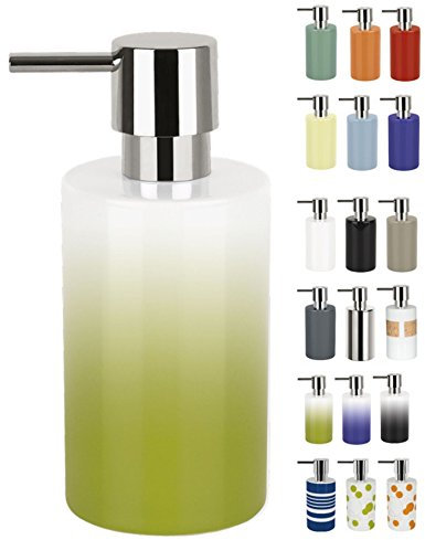 Spirella Seifenspender Tube | mit Edelstahlpumpe | Flüssigseifen-Spender | Porzellan | 300ml | Langliebig und Robust | Grün/Weiß