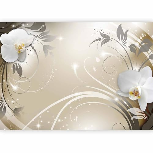 Papier peint murando panoramique nature 300x210 cm - Revêtement mural décoration pour chambre salon - Design unique et moderne - Beige marron vert - Fleurs nature orchidées plantes b-A-0060-a-d