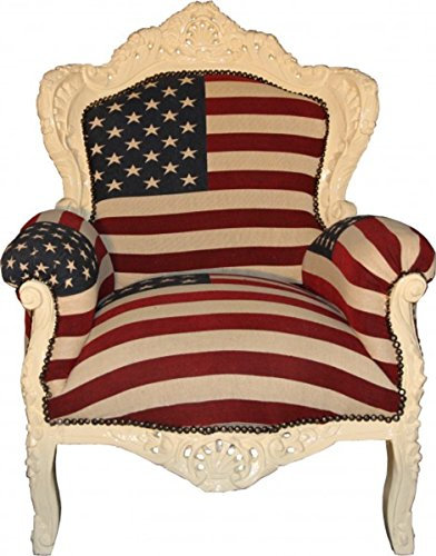 Casa Padrino Barock Sessel King Amerikanische Flagge USA/Creme - Limited Edition