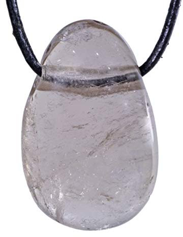 Lebensquelle Plus Tropfen Anhänger mit Baumwollband + Edelsteinkarte | Set-Angebot Echter Edelsteinanhänger | Gebohrter Trommelstein Tropfenanhänger (Rauchquarz)