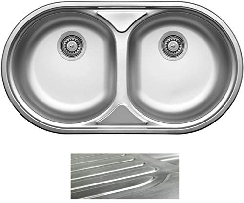 VBChome: Fregadero empotrable con orificio para grifo, 2 cuencos, 43,5 x 78 x 16 cm, estructura satinada, normal, doble fregadero, acero inoxidable, desagüe