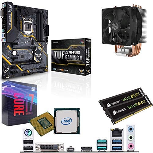 Components4All Intel Coffee Lake Core i7 9700k 3.6GHz (4.9GHz Turbo) CPU, ASUS TUF Z370-Plus Gaming II Motherboard, 8GB 2400MHz Corsair DDR4 RAM & Cooler Master Hyper Cooler Pre-Built Bundle