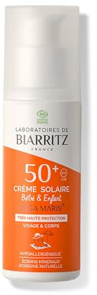 Laboratoires de Biarritz - Crème Solaire Bébé et Enfant - SPF50+ - ALGA MARIS® Certifiée Bio - Visage et Corps - Sans Parfum - Dès 6 Mois - 50 ml - Fabriqué en France