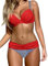 Ocean Plus Damen Gestreiftes Bikini-Set mit Brustpolster Bikinis Push Up mit Bügel Zweiteiliger Bademode (L (EU 38-40), Rotes und blaues Gitter)