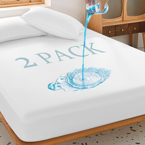 UNILIBRA Matratzenschoner für Queen-Size-Betten, 100% wasserdicht, atmungsaktiv, geräuschlos, 15,2-63,5 cm, tiefer Matratzenschoner, Vinylfrei, 2 Stück