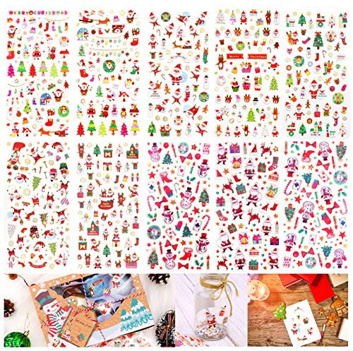 HOWAF 670pcs+ Glitzer Weihnachten Aufkleber für Basteln, Glitzer Weihnachten 3D Aufkleber für Kinder DIY Karten Scrapbooking Basteln, Weihnachten Stickers Abziehbilder für Papeterie Wasserflasche Deko