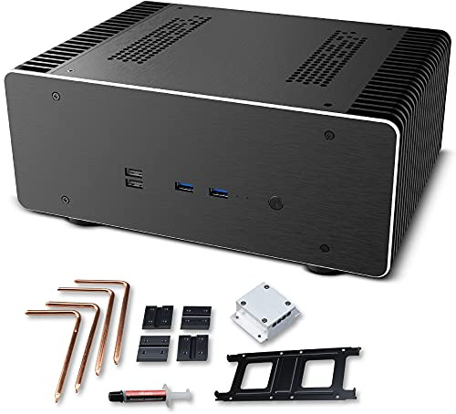 Akasa Maxwell Pro A-ITX48-M1B HTPC Media Center lüfterloses Gehäuse für Mini-ITX, effiziente Kühlung und wirklich leise, 100% Aluminiumgehäuse und Thermo-Set, Kupfer-Heatpipe, kompatibel mit Intel