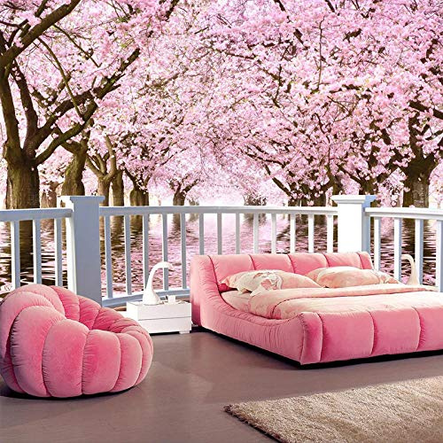 Personalizado Impermeable Autoadhesivo Mural Adhesivo Flor De Cerezo Árbol Balcón 3D Paisaje Papel De Pared Fotográfico Para Sala De Estar Dormitorio,200 * 140Cm
