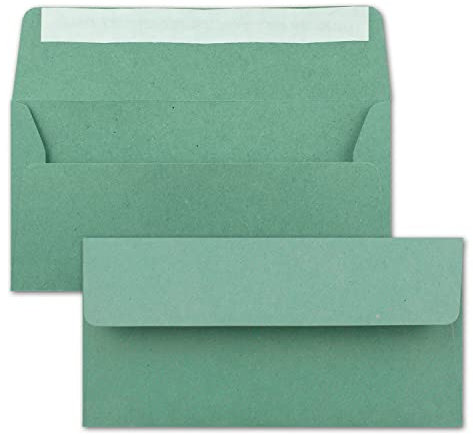 25x Kraftpapier-Umschläge DIN Lang - Eukalyptus-Grün - Haftklebung 11 x 22 cm - Brief-Umschläge aus Recycling-Papier - Vintage Kuverts von NEUSER PAPIER