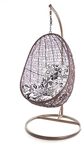 KIDEO Komplettset: Hängesessel mit Gestell und Kissen, Loungesessel, Gestell- und Korbfarbe: braun (Kissen: Nest schwarz-weiß (9800 fossil Flower Love))