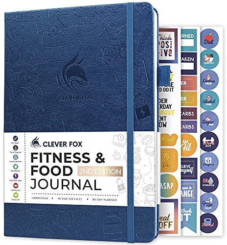Clever Fox Fitness & Food Journal – Nutrition & Workout Planner for Women & Men – Diet & Gym Exercise Log Book with Calendars, Diet & Training Trackers - Undated, A5, Hardcover (Mystic Blue)