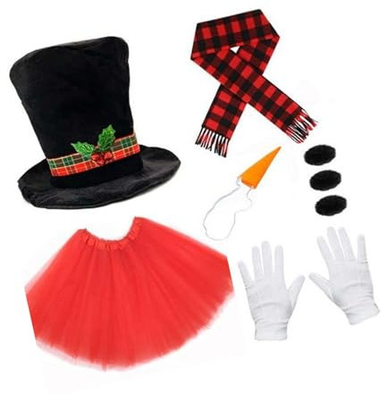 Schneemann Kostüm Sets Weihnachten Winter Frosty Kostüm Schneemann Mütze Mit Tutus Rock Karotte Nasenschal Handschuhe Pompons Bälle