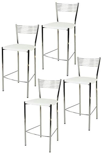 t m c s Tommychairs - Set 4 tabourets Elegance pour Cuisine, Bar et Salle à Manger, Robuste Structure en Acier chromé et Assise rembourrée et revêtue en Cuir Artificiel Couleur Blanc