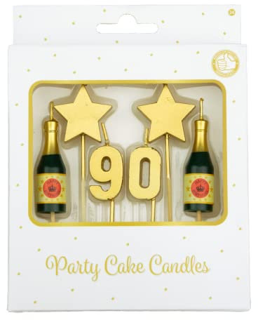 PD-Party - Geburtstagskerzen für Kuchen & Torten - Geburtstagsdeko - Goldene Kuchenkerzen für Geburtstagsfeiern von Kindern & Erwachsenen - Zahlenkerzen - Nummer Kerze - Größe 3 x 9 x 1 cm - 90 Jahre