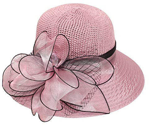 Zukmuk Chapeau de Soleil en Paille d 'Eté pour Femme Chapeau de Soleil de Plage Pliable Floral à Large Bord Résistant aux UV Chapeau Elégant Chic Vacances (Rose Pourpre, Taille Unique)