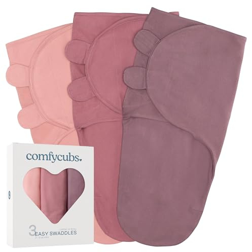 Comfy Cubs Easy Swaddle Blanket 3 Pk L - Sleep Sack, Blush, Mauve, Mulberry | 100% Cotton Swaddle Set for 3-6 Months Infants, Adjustable, Breathable and Durable Sleep Sack for Babies