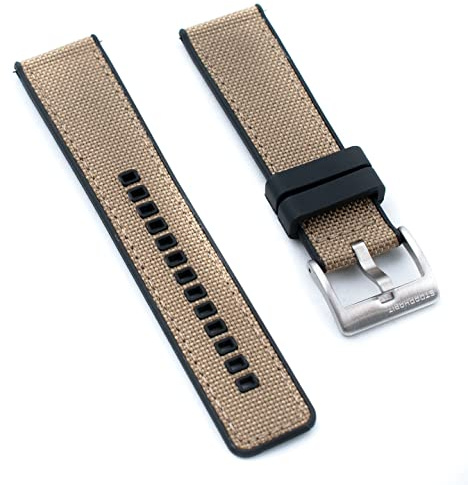StrapHabit Uhrenarmband aus Segeltuch und FKM-Hybrid-Gummi, 20 mm/22 mm, Nylon (22 mm, Khaki)