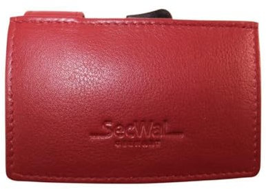 SecWal Kartenetui mit XXL Münzfach Druckknopf - Echtleder Mini Geldbörse inkl. Ebook für Damen und Herren - RFID Schutz Portemonnaie Leder - Geldbeutel mit Wiener Schachtel (Dunkel Rot)