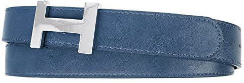 Zakatte • Damen Gürtel aus Kunstleder mit H-Schnalle Hüftgürtel Taillengürtel Damengürtel BS058 (Navy-Silber, 105 cm)