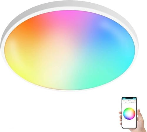 BENEXMART Homekit WiFi Deckenleuchte, Intelligente LED-Deckenleuchte 12,5 Zoll, 24W 1920LM Dimmbares Licht RGBCW Ultraflache Oberflächenmontage, Kompatibel mit Alexa Google Home (Weiß)
