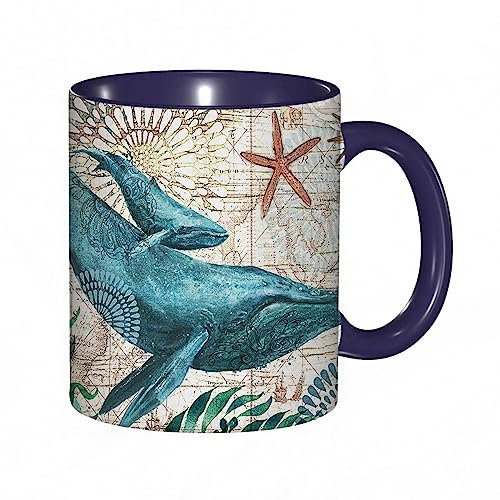 Tasse Keramik Hai-Wal-Ozean-Tier Kaffeetassen Große 330ml Mit Henkel 100% Handbemalt Trinkgläser Mit Griff Personalisierte Geschenk
