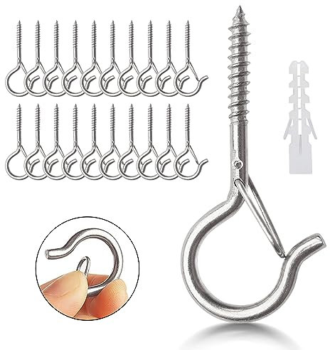 LYCXAMES 20 Piezas Ganchos de Techo Q-Hanger, Ganchos de Rosca con Hebilla de Seguridad, Ganchos de Tornillo, Gancho de la Taza de Metal para Macetas, Luces, Jardín, Plateado