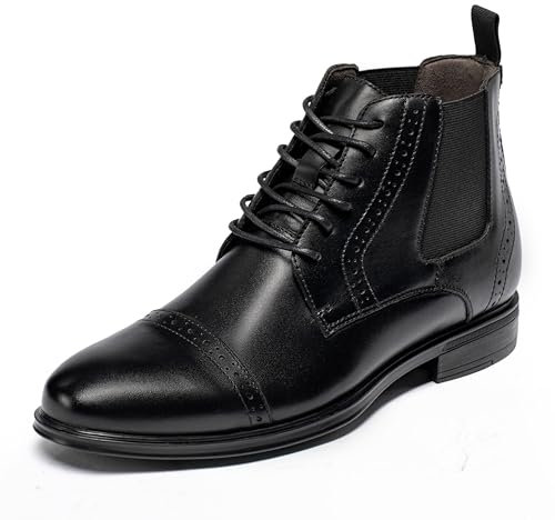ArcBrothers Botas de vestir Chelsea para hombre, cómodas botas de cuero sin cordones, para ocasiones informales y formales, Negro -, 46 EU