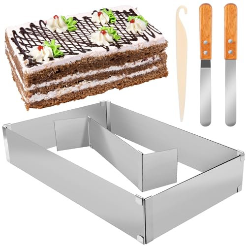Ezydka Molde para Pasteles Rectangular, Molde Pastel Mousse Ajustable, Molde Extensible para Hornear con Separadores Y Espátula, Aro para Tartas Ajustable para Hacer Tartas