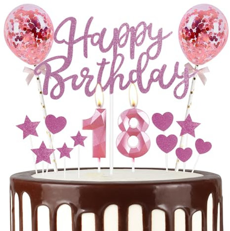 mciskin Pink 18th Birthday Decorations for Girl,3D Number 18 Candle for Cake,Pink Cake Toppers for Girl,Glitter Happy 18th Birthday Cake Toppers for Party Decorations Supplies