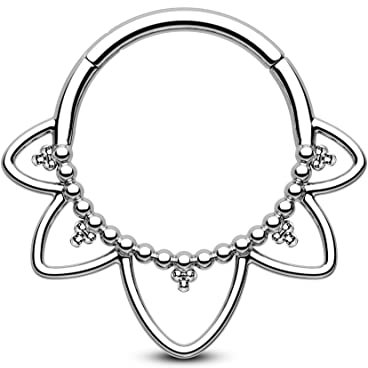 Agrewd Schmuck Minimalistische Lotusblume G23 Solid Titan Septum Piercing 16G 316L Edelstahl Septum Clicker Silber Gold Daith Ohrringe 8/10MM Daith Piercing Schmuck für Frauen Männer