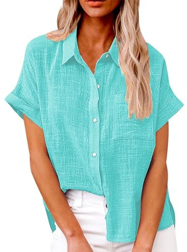 Women's Linen Tops Women's Tops and Blouses Ladies Tops Soft Shirts Women T-Shirts Women Womens White Top Printed T Shirts for Women Cheesecloth Tops Women Sets Clothes Short Green M