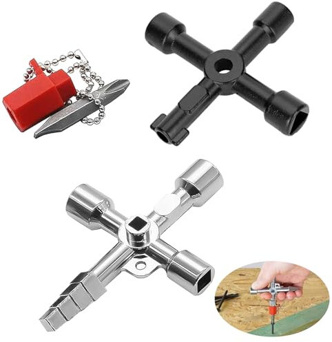 2 Stücke UniversalschlüSsel, 4 Wege Kreuzschlüssel Schaltschrankschlüssel Universal 4 Kant Multifunktionale Utilities Schlüssel Wasserhahn DreikantschlüSsel Gas Ventilschlüssel Vierkantschlüssel