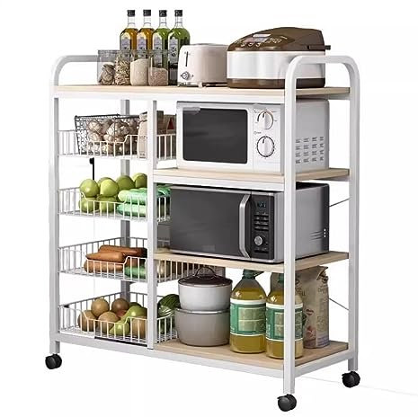 SFNIOKFG Support de Four à Micro-Ondes Support à Micro-Ondes 4 Niveaux Four à Micro-Ondes Rackon Wheel Cart Cuisine Boulangers Racks avec Support de Rangement Four à Micro-Ondes Stand Shelf