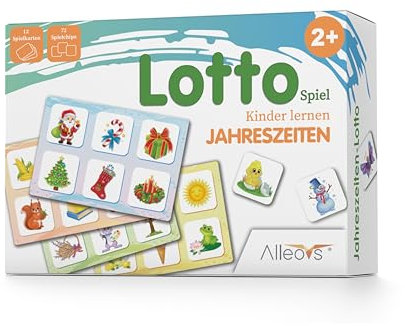 ALLEOVS® Kinder Lotto ab 2 Jahre „Jahreszeiten“ Spiel - Jahreszeiten Lernen Kinder – Lernspiel für Kleinkinder im Kindergarten mit 72 Karten – Pädagogische Kinderspiele zum Lernen Natur und Feiertage