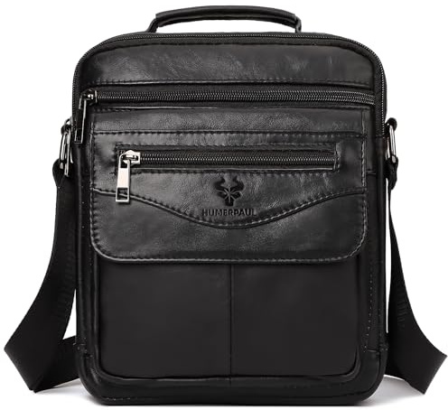 HUMERPAUL Small Messenger Bag for Men Sling Crossbody Shoulder Bag Genuine Leather Handbag Man Purse for Work Business