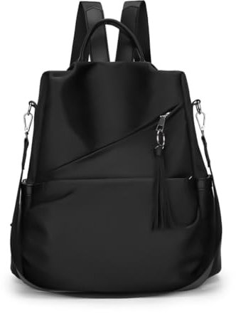AJTUTUS Damen-Nylon-Rucksack, Geldbörse, Mehrzweck-Anti-Diebstahl-Rucksack, Damen-Schultertasche, Schwarz