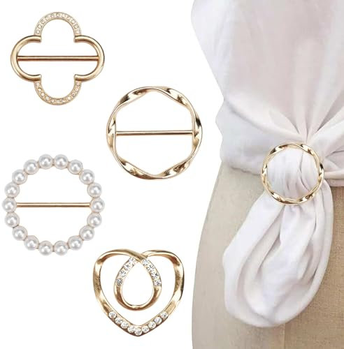 Hebterrka 4 Stück Schalring Clip T-Shirt Krawatten Clips, Kleidungsecke Geknoteter Knopf für Damen, Modische Metall Runde Kreis Hemdclip Schnalle