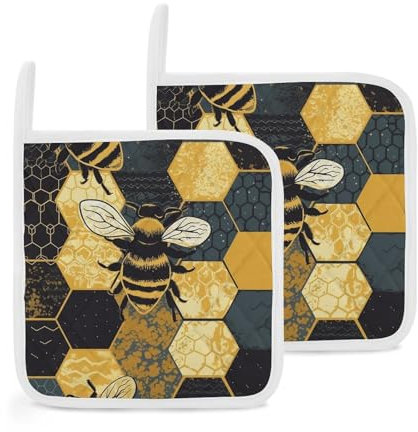 Topflappen-Set mit 2 geometrischen Bienenwaben, hitzebeständige Hotpads zum Kochen, waschbar, Hot Pad für Männer und Frauen, Topfuntersetzer zum Kochen, Backen, Camping, 20,3 x 20,3 cm