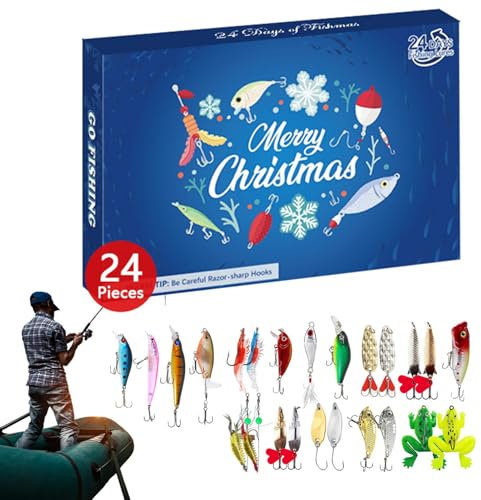 Angel-Adventskalender 2024, Adventskalender Angel Männer Weihnachtskalender, 24 Angeln Köder Set Adventskalender Für Fischer Erwachsene Teenager, 2024 Weihnachten Überraschung Geschenk