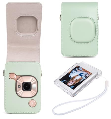 HIYQIN Leder Tasche Kompatibel mit Fujifilm Instax Mini LiPLAY, für Fujifilm Mini Liplay Tasche mit Film Halter, für Instax Mini Liplay Hülle und Zubehörpaket - Matcha Grün