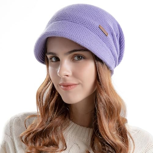 WANYIG Slouchy Beanie Mütze Winter Strickmützen Slouch Beanie Mütze Winter Hüte für Damen Herren Unisex mit Innenfutter Wolle (Violett)