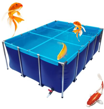 KELUNIS Stagno Fuori Terra Stagno per Pesci in Tela Serbatoio di Stoccaggio dell'Acqua Portatile Piscina Ornamentale per Acquario Pieghevole con Valvola di Scarico,300x150x90cm