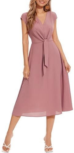 Wedtrend Damen Kleider Rockabilly Elegant V-Ausschnitt Ballkleid Vintage 50er 40er Jahre Kleid Abendkleider Business Midi Kleid WTP30016BlushL