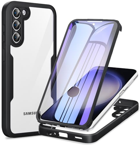 Phoona Funda para Samsung Galaxy S23 5G con Protector de Pantalla Transparente, 360 ​​Grados Carcasa Cuerpo Completo Protector Silicona Antigolpes, Funda Antiarañazos para Samsung S23, Negro