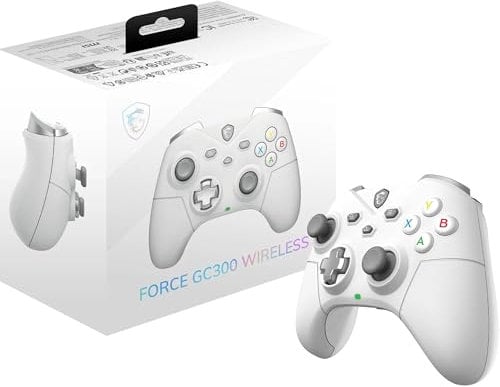 MSI FORCE GC300 WIRELESS WHITE Controller gaming per PC, Connessioni 2.4GHz, USB Type-C to A, Batteria Li-ion 600mAh (20h), D-Pad intercambiabile, doppi motori di vibrazione, cablata/wireless
