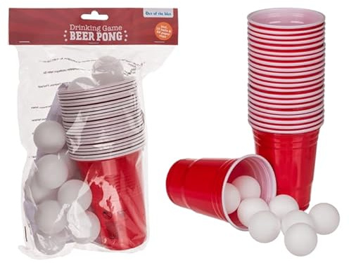 BLUECHOLON Ölpong set, komplett kit med 15 bollar och 22 glas på 550 ml, återanvändbar.